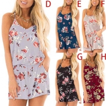 Sexy Backless V-neck Printed Sling Romper 