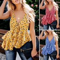 Sexy Backless V-neck Irregular Hem Printed Cami Top 