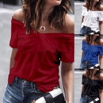 Sexig kortärmad enfärgad båthals med off-shoulder-design