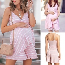Sexy Backless V-neck High Waist Striped Sling Romper 