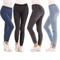 Fashion Elastic Waist Slim Fit Denim Pants 