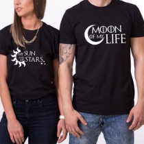 Fashion Letters Printed Short Sleeve Round Neck Couple T-shirt 