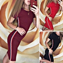 Fashion Striped Spliced Short Sleeve Round Neck Dress