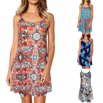 Sexy Backless Colorful Printed Sling Dress