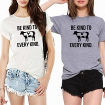 Cute Animal Printed Short Sleeve Round Neck T-shirt 
