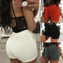 Fashion Solid Color High Waist Shorts with Waist Strap