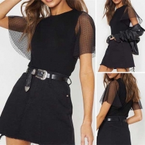 Fashion Lace Spliced Short Sleeve Round Neck T-shirt 