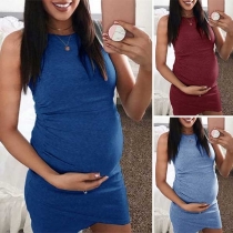 Simple Style Sleeveless Round Neck Maternity Dress