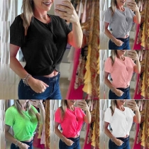 Fashion Solid Color Short Sleeve Round Neck Crop Top 