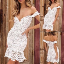 Sexy Off-shoulder V-neck Slim Fit Lace Dress