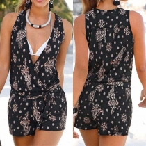 Sexy Deep V-neck Sleeveless Printed Romper