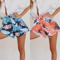 Casual Style Ruffled Trim High Rise Waist Floral Print Shorts