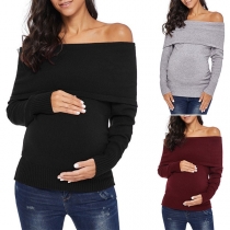 Sexy Off-shoulder Boat Neck Long Sleeve Maternity Sweater