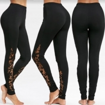 Mode hög midja stretchleggings med spetsskarv
