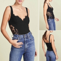 Sexy Backless V-neck Lace Spliced Slim Fit Tank Top 