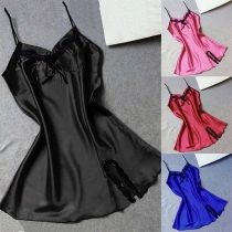 Sexy Backless V-neck Lace Spliced Sling Dress