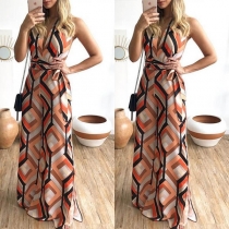 Sexy V-neck Sleeveless High Waist Printed Jumpsuit 