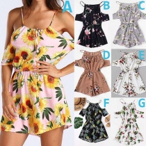 Sexy Off-shoulder High Waist Printed Sling Romper 