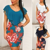 Fashion Chiffon Spliced Sleeveless Slim Fit Printed Dress