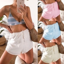 Fashion Solid Color Elastic Waist Casual Shorts 