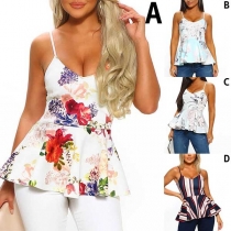Sexy Backless V-neck Printed Cami Top 
