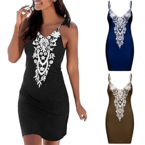 Sexy Backless V-neck Lace Spliced Slim Fit Sling Dress