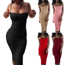 Sexy Backless Solid Color Slim Fit Sling Dress