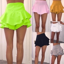 Fashion Solid Color High Waist Ruffle Hem Skort