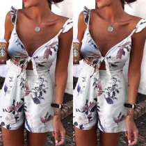 Sexy Deep V-neck High Waist Printed Sling Romper