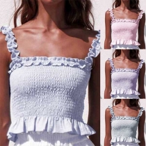 Sexy Backless Ruffle Hem Elastic Sling Crop Top 