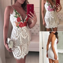 Sexy Backless Lace-up V-neck Slim Fit Sling Lace Dress