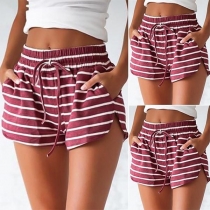 Fashion Elastic Waist Striped Shorts