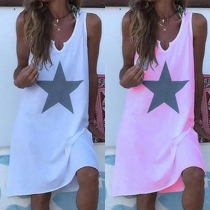 Fashion Star Printed Sleeveless V-Neck Loose Dress
