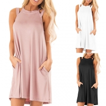 Fashion Solid Color Loose Sling Dress
