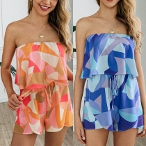 Sexy Strapless High Waist Printed Romper