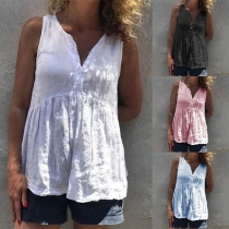Fashion Solid Color Sleeveless V-neck Loose Top