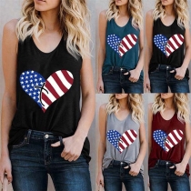 Fashion Heart Printed Round Neck Tank Top