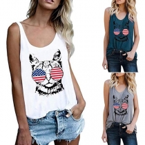 Cute Cat Printed Round Neck Tank Top
