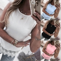 Sexy Backless Lace Spliced Hem Solid Color Tank Top