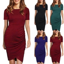 Fashion Solid Color Short Sleeve Irregular Hem Maternity Dress