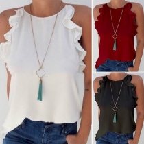 Sexy Off-shoulder Solid Color Ruffle Sling Top
