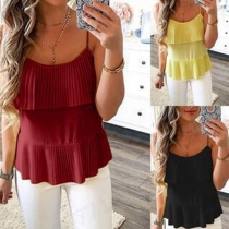 Sexy Backless Solid Color Pleated Sling Top