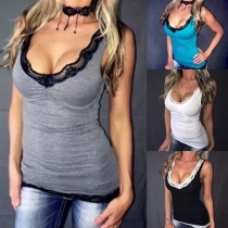 Sexy Lace Spliced V-neck Slim Fit Tank Top