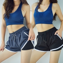 Fashion Contrast Color Elastic Waist Sports Shorts