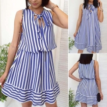Fashion Sleeveless V-neck Loose Striped Dress