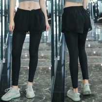 Fashion Contrast Color Mock Two-piece Set Sports Leggings