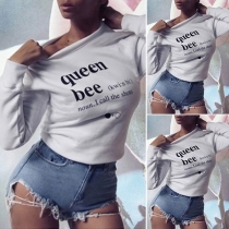 Fashion Letters Printed Long Sleeve Round Neck Sweatshirt