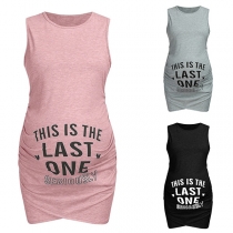 Cute Cartoon Printed Sleeveless Round Neck Maternity Dress