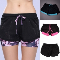 Fashion Contrast Color Elastic Waist Sports Shorts