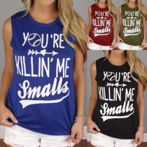 Fashion Letters Printed Round Neck Casual Tank Top